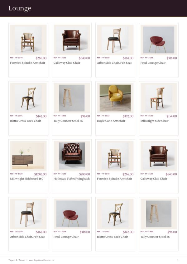 Furniture Premium — product page, 4 × 4 grid