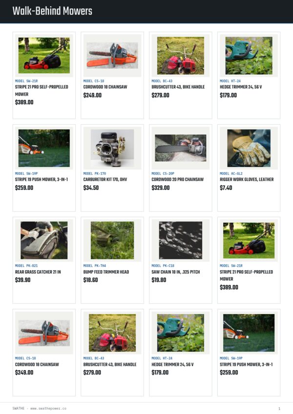 Garden Equipment Premium — product page, 4 × 4 grid