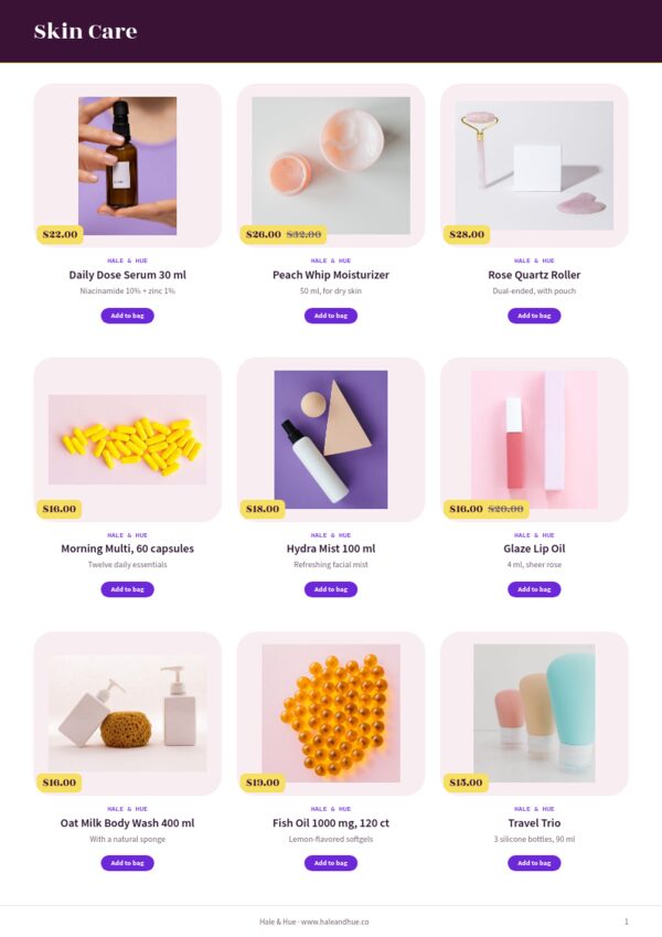 Health & Beauty Premium — product page, 3 × 3 grid