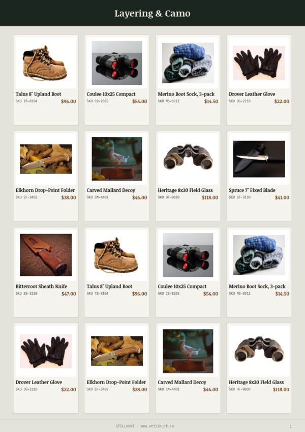 Hunting Premium — product page, 4 × 4 grid