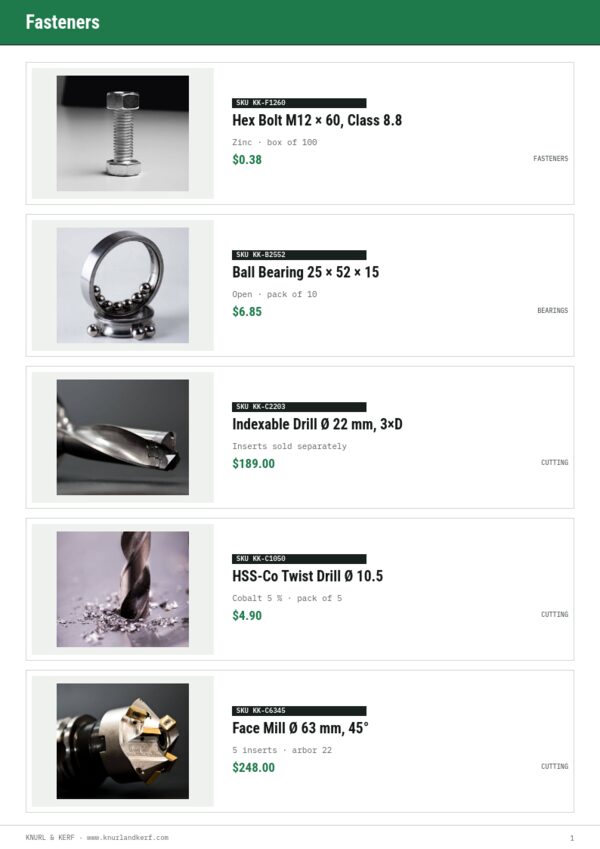 Industrial Supplies Premium — product page, Line sheet