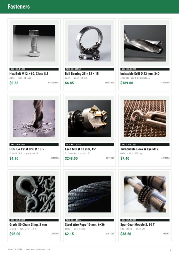 Industrial Supplies Premium — product page, 3 × 3 grid