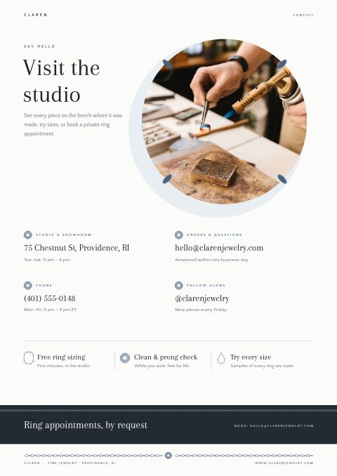 Jewelry Premium — Contact / Info page