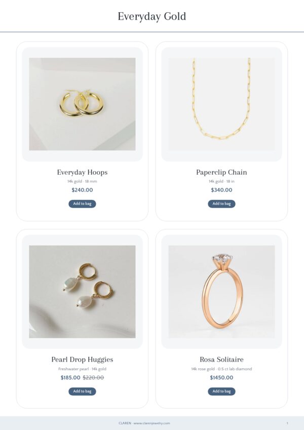 Jewelry Premium — product page, 2 × 2 grid