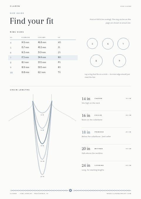 Jewelry Premium — Size / Spec Guide page
