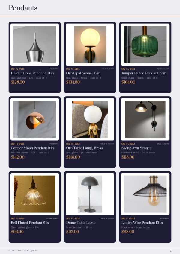 Lighting Premium — product page, 3 × 3 grid