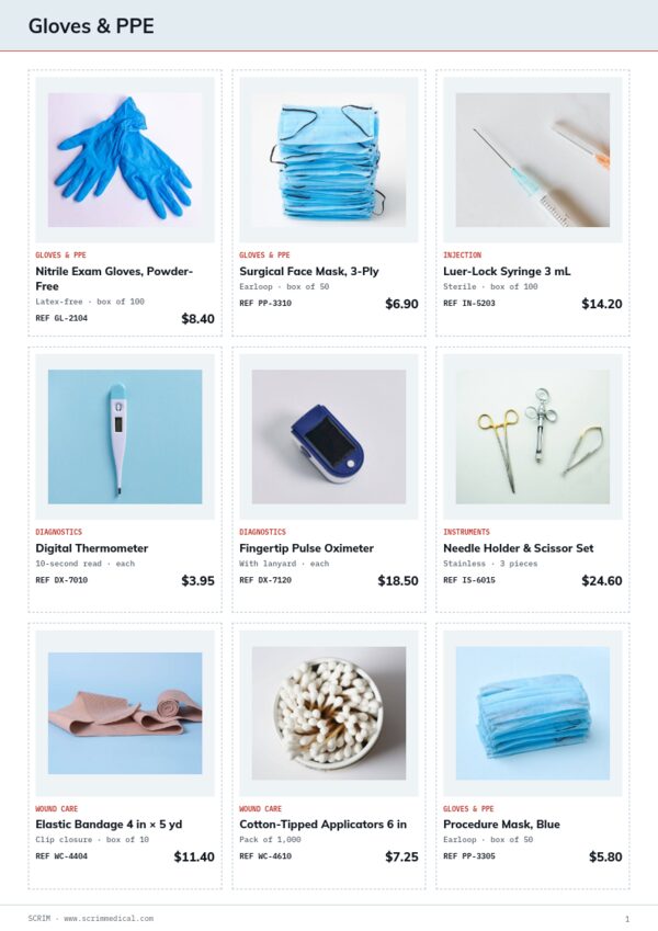 Medical Supplies Premium — product page, 3 × 3 grid