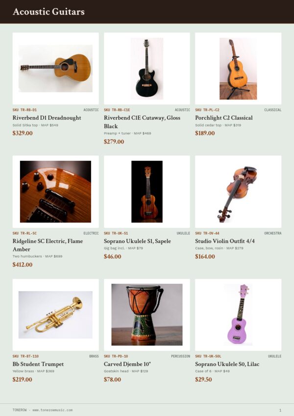 Music & Instruments Premium — product page, 3 × 3 grid