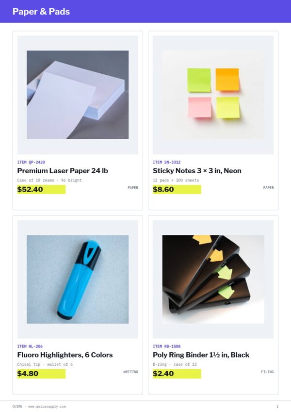 Office Supplies Premium — product page, 2 × 2 grid