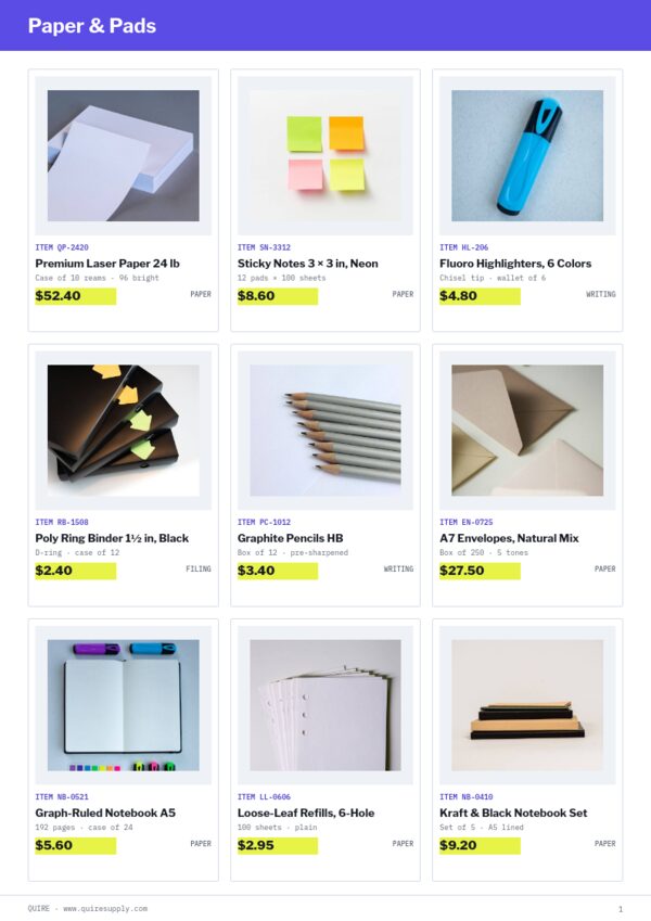 Office Supplies Premium — product page, 3 × 3 grid