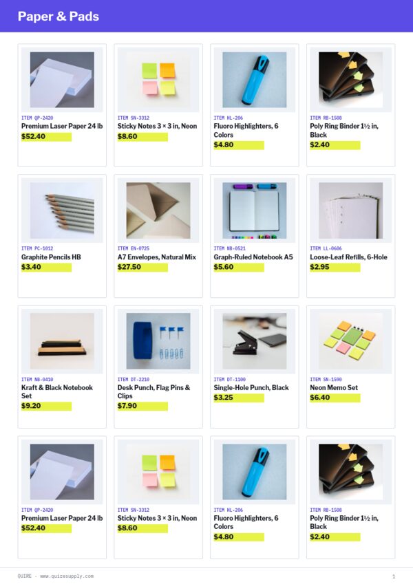 Office Supplies Premium — product page, 4 × 4 grid