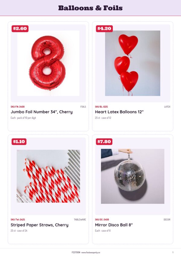Party Supplies Premium — product page, 2 × 2 grid
