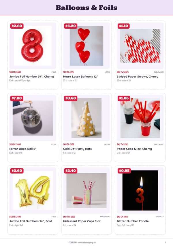 Party Supplies Premium — product page, 3 × 3 grid