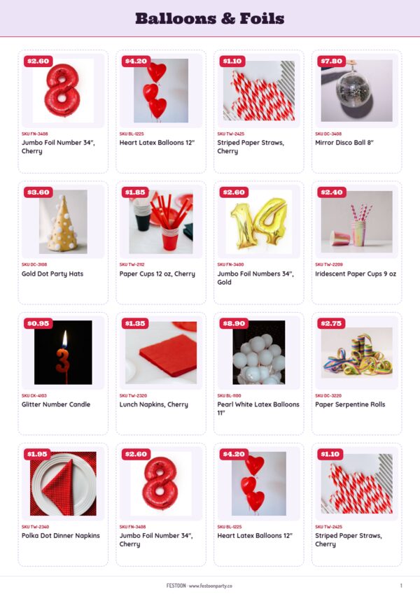 Party Supplies Premium — product page, 4 × 4 grid