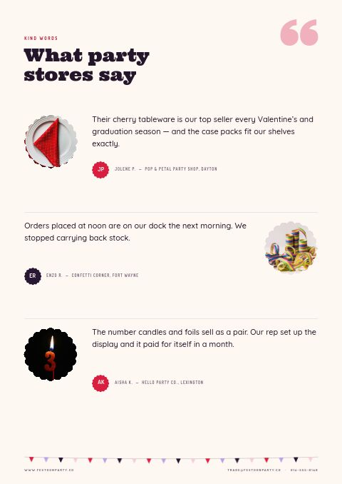 Party Supplies Premium — Testimonials page