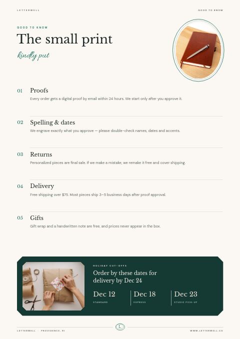 Personalized Products Premium — Notes / Terms page