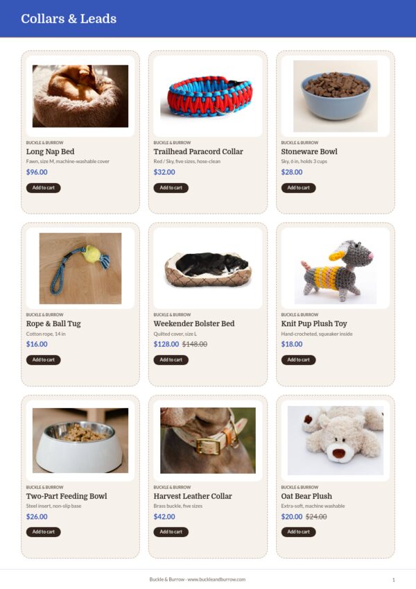 Pet Supplies Premium — product page, 3 × 3 grid