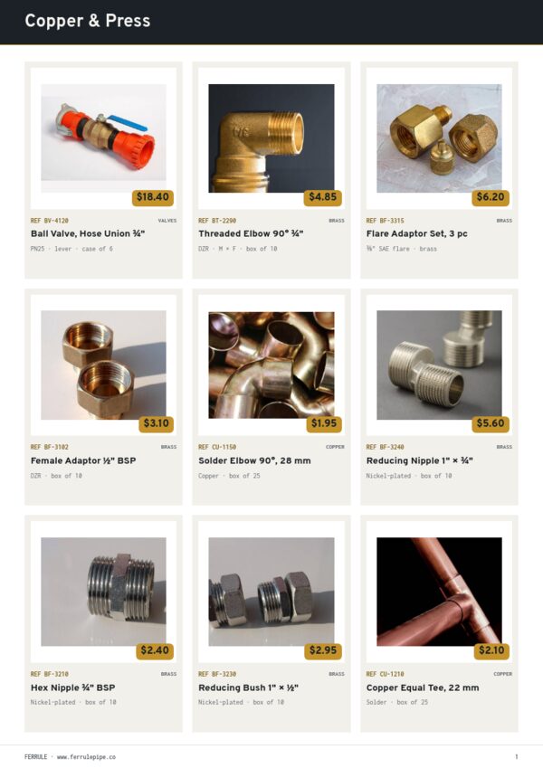 Plumbing Supplies Premium — product page, 3 × 3 grid
