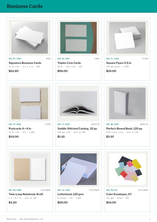 Printing Services Premium — product page, 3 × 3 grid