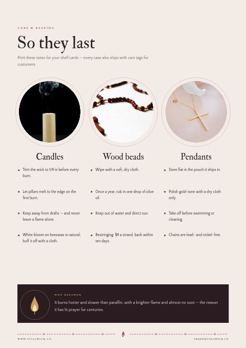 Religious Products Premium — Care Instructions page
