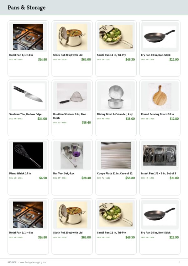 Restaurant Supplies Premium — product page, 4 × 4 grid