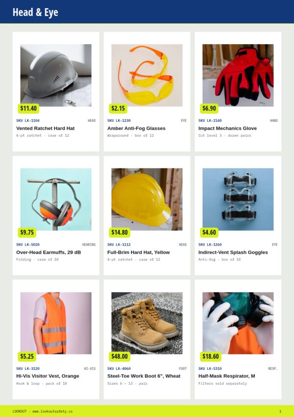 Safety Equipment Premium — product page, 3 × 3 grid