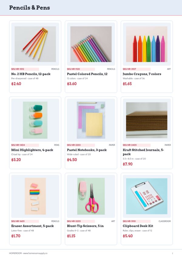 School Supplies Premium — product page, 3 × 3 grid