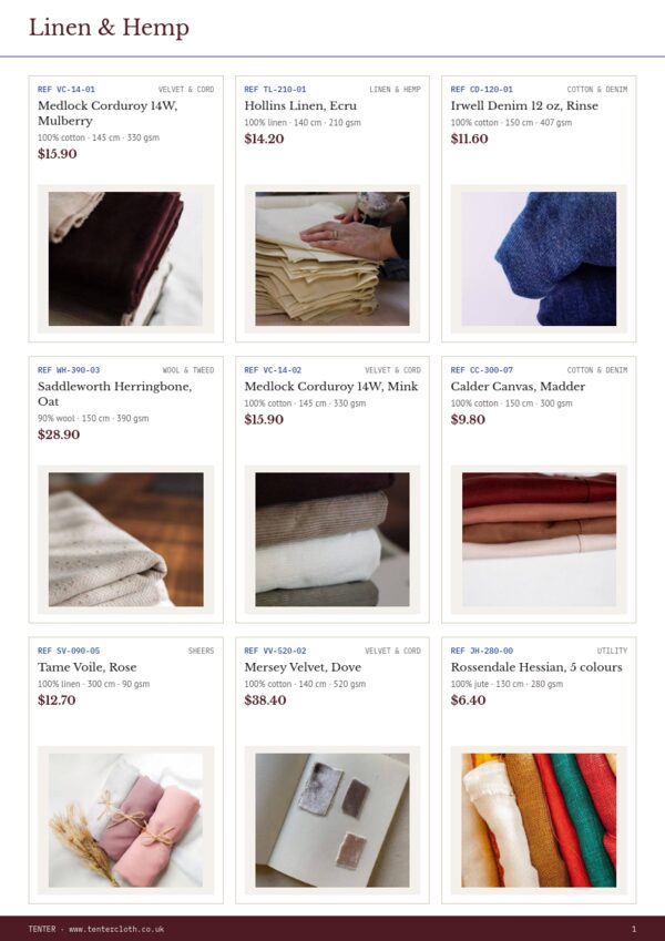 Textiles & Fabrics Premium — product page, 3 × 3 grid