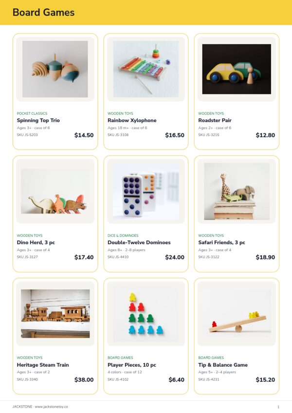 Toys & Games Premium — product page, 3 × 3 grid