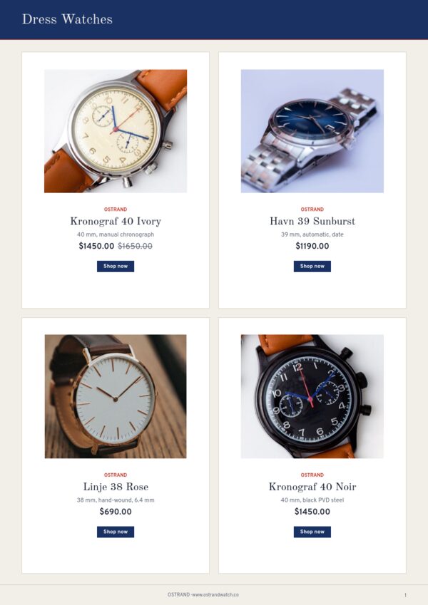 Watches Premium — product page, 2 × 2 grid
