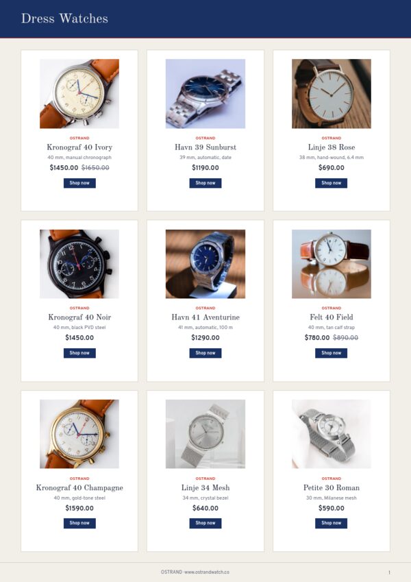 Watches Premium — product page, 3 × 3 grid