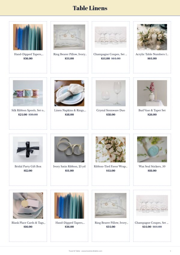 Wedding Supplies Premium — product page, 4 × 4 grid