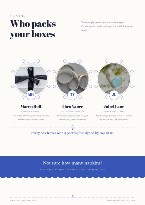 Wedding Supplies Premium — Meet the Team page