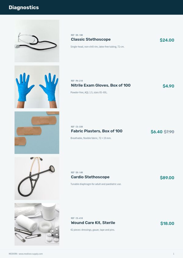 Health & Medical — product page, Line sheet
