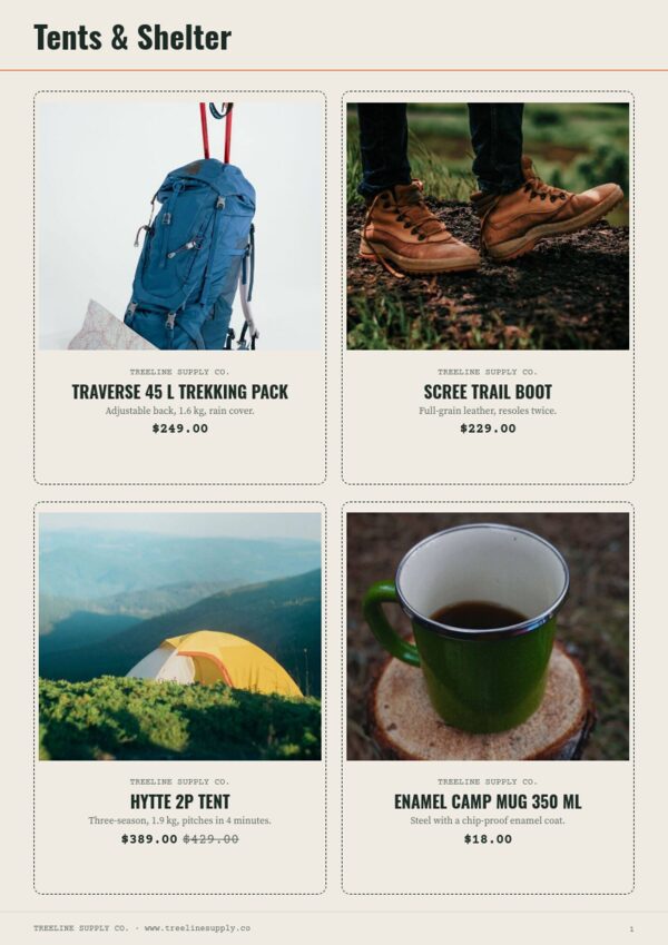 Outdoor & Adventure — product page, 2 × 2 grid