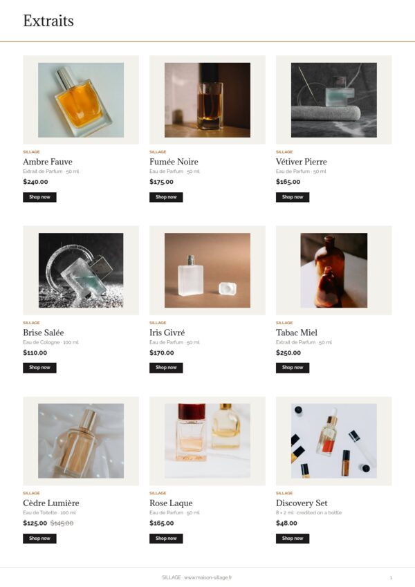 Perfume & Fragrance — product page, 3 × 3 grid
