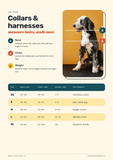 Pet Supplies — Size / Spec Guide page