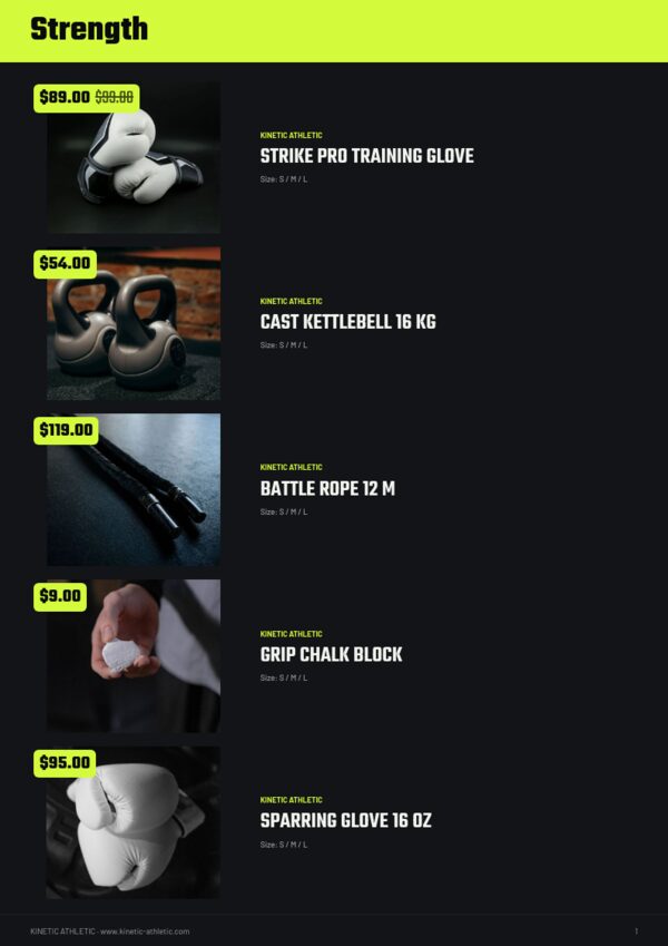 Sports & Fitness — product page, Line sheet