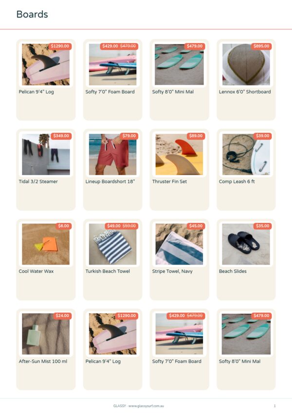 Surf & Beach — product page, 4 × 4 grid