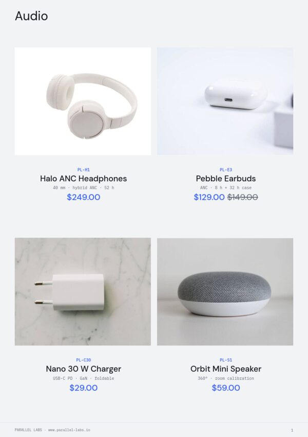 Electronics & Tech — product page, 2 × 2 grid