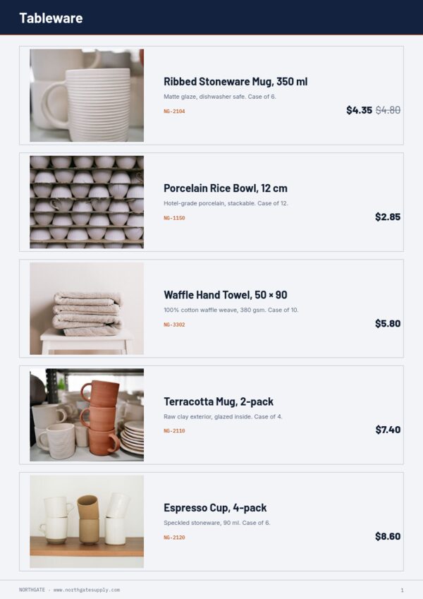 Wholesale / B2B — product page, Line sheet