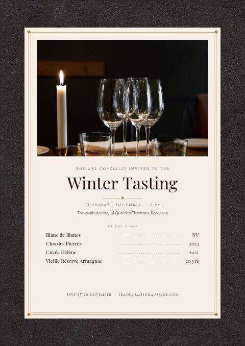Wine & Spirits — Event / Launch page