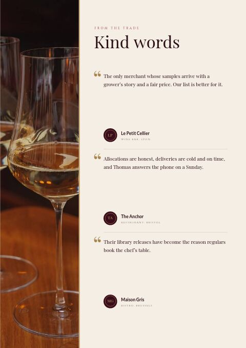 Wine & Spirits — Testimonials page