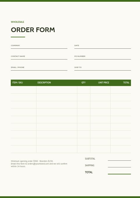 Agricultural Supplies — Order form page