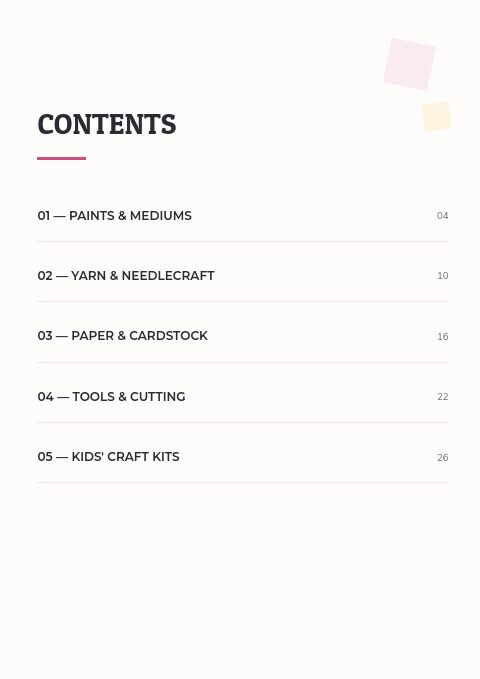 Arts & Crafts — Contents page