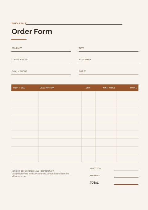 Bags & Luggage — Order form page