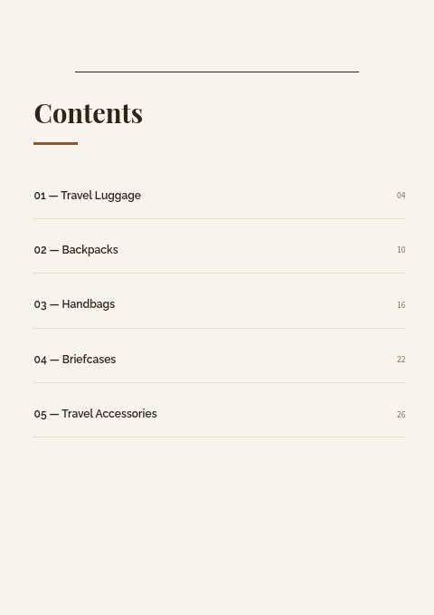 Bags & Luggage — Contents page