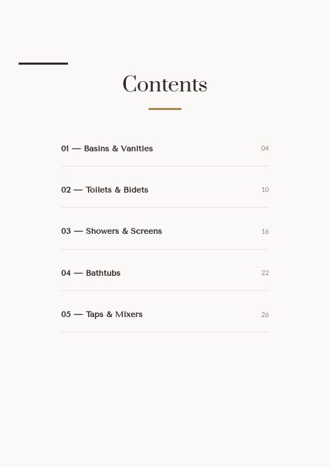 Bathroom Fixtures — Contents page