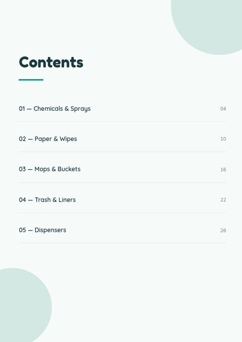 Cleaning Supplies — Contents page