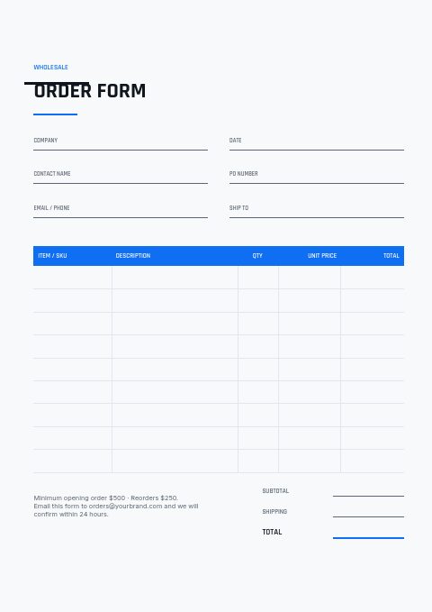 Electronics — Order form page